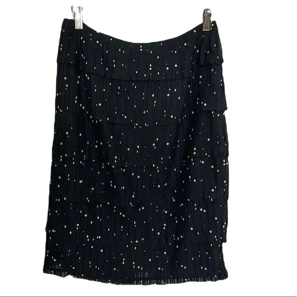 Kay Unger black and gold polkadot ruffle tiered pencil skirt size 4 - Picture 2 of 10